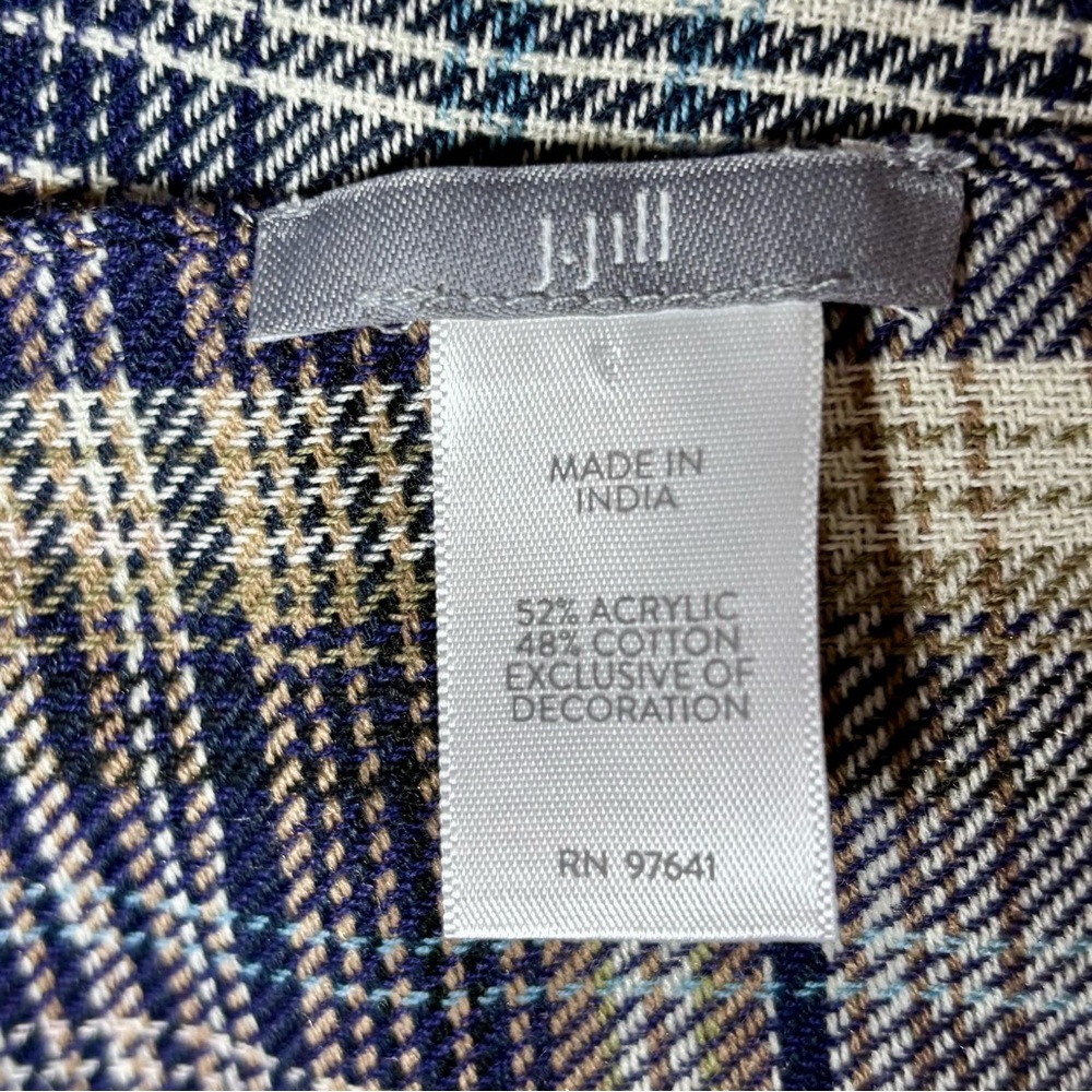J Jill Blue and Purple Plaid Scarf with Velvet Flocked Flowers and Fringe - Picture 6 of 6
